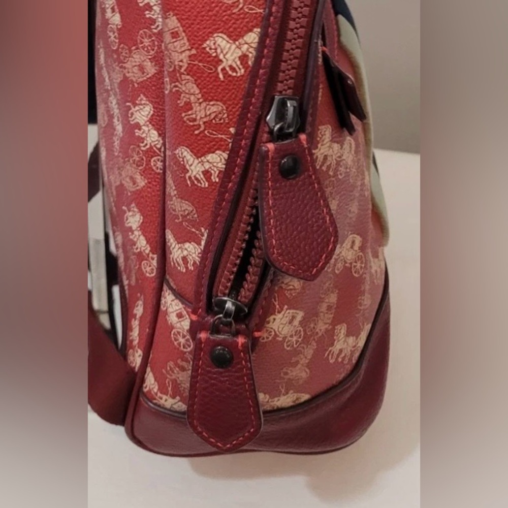 Coach New Year Barrow Varsity Stripe Backpack Red Coated Canvas Leather Trim - Picture 12 of 16